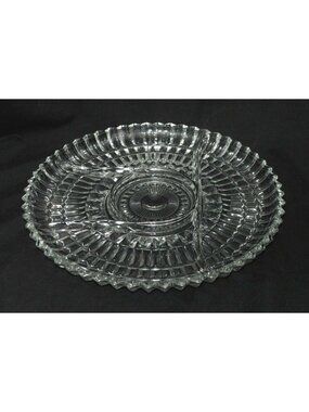 Vintage Jeannette Glass Divided Relish Dish Platter National Rib Sunburst 12"